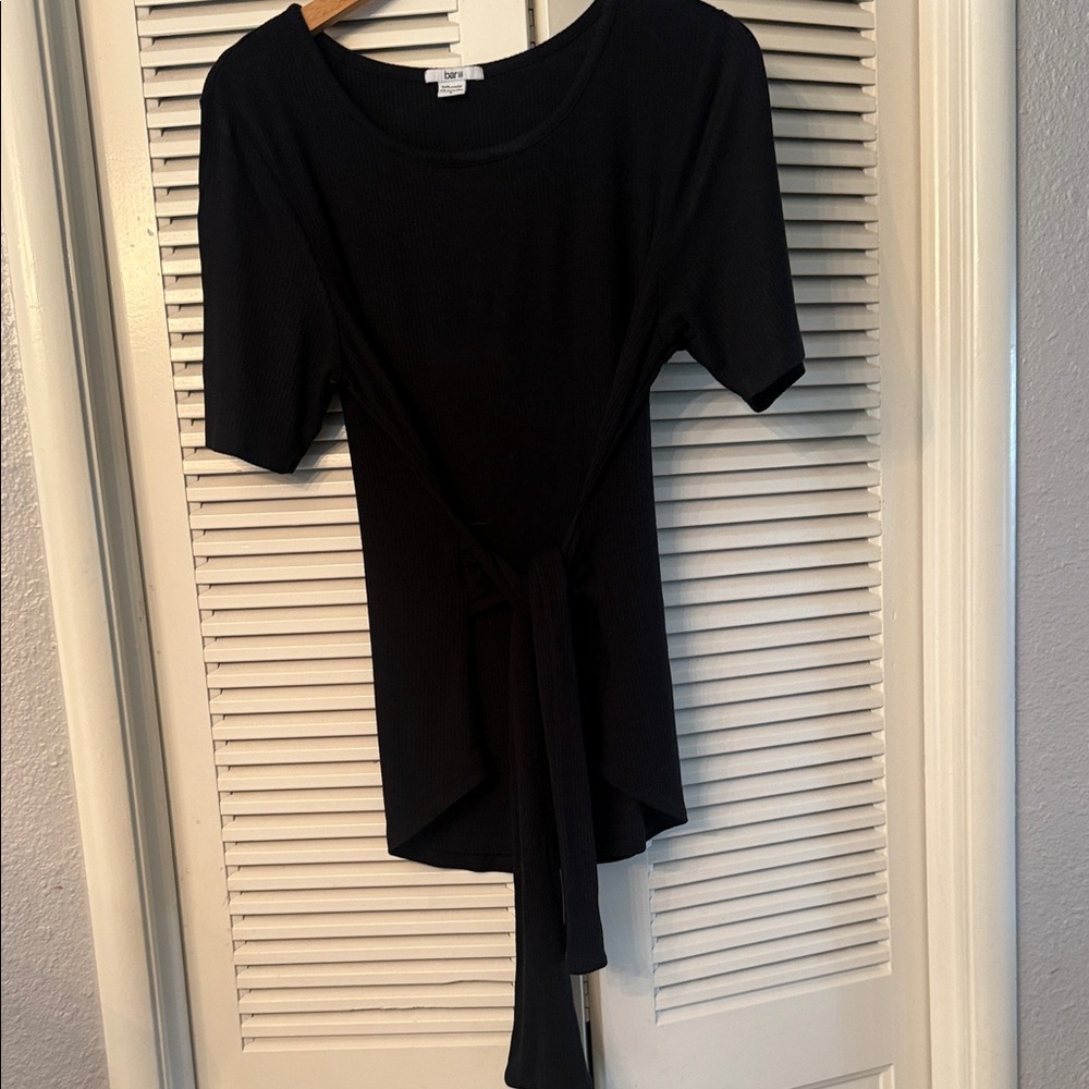 Bar III Black Short Sleeve Tie-Front Top